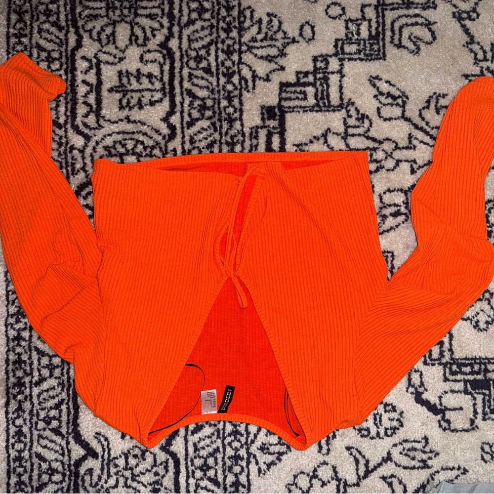 Boohoo Bright Orange Ribbed Knit Top